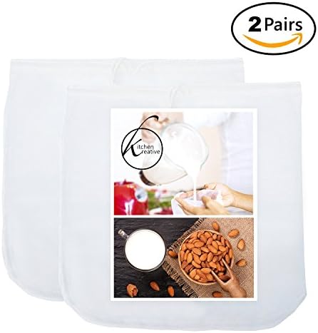 Fine Mesh Nut Milk Bag for Almond Milk, Homemade Yogurt, Cheese & Cold Brew Coffee | All Purpose Food Strainer 200 Microns by Kitchen Kreative (2-pack)