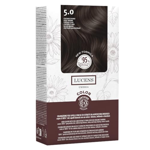 Lucens Umbria - 5.0 Light Brown, Ammonia-Free Hair Dye, Vegan Permanent Colouring Kit with Natural Extracts, Soothing, Moisturizing and Protective Action