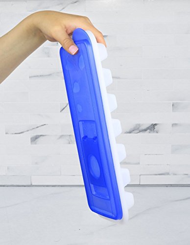 BloominGoods Ice Cube Trays with Lids | Stackable, No Spill, Covered Ice Cube Tray Set with Removable Covers | White & Blue - Pack of 2