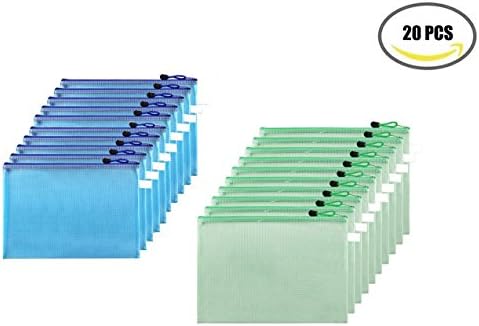 20 Pieces A4 Size Mesh Document Bag Zipper File Bag Document Folders(10 Blue+10 Green)