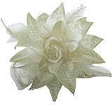 WD2U Dotted Lily Hair Clip/Brooch with Feathers Ivory 1086