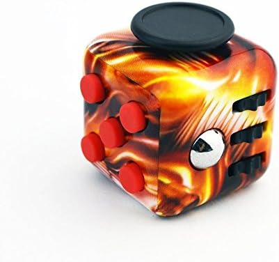 FIDPRO Fidget Cube, Silent Dice Toy - Click, Flip, Glide, Spin, Rub &amp; Roll, Ultimate Hexagon with Quiet Clicker for Increased Focus &amp; Attention and Stress &amp; Anxiety Relief [FLAME]