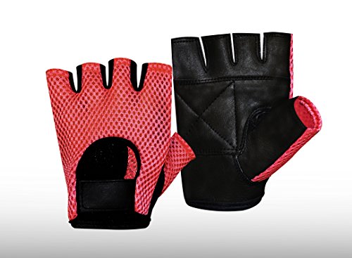 Kango FitnessMESH Leather Gym Weight Training Fitness Bike Wheelchair Gloves (X-Large) (Red/Black, Medium)