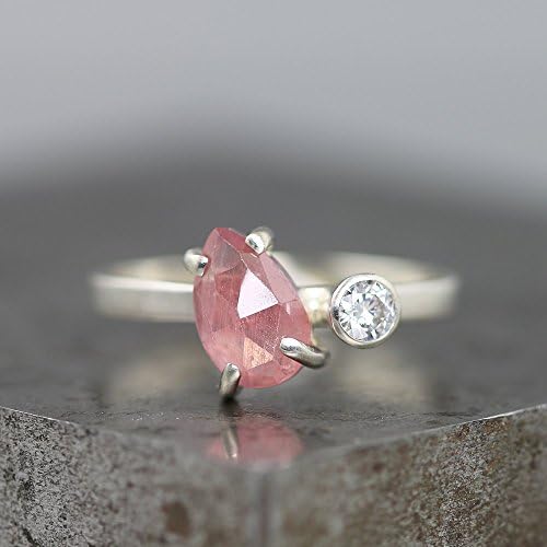 14k White Gold Pink Sapphire Pear, Moissanite Ring - Diamond Alternative Engagement Ring