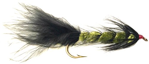 Bead Head Wooly Bugger Many Colors with Flash Fly Fishing Flies for Trout and Other Freshwater Fish - One Dozen Wet Flies - 4 Size Assortment 6, 8, 10, 12 (3 of Each Size) (Black/Olive)