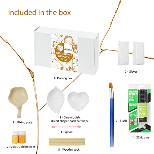 Kintsugi Repair kit, Pottery Repair kit Comes with Two Mini Practice Ceramic Bowls for Starter