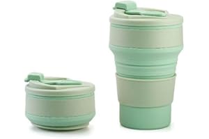 Portable Silicone Collapsible Cup with Lid, 12oz Foldable Travel Mug for Camping & Hiking, Reusable Collapsible Drinking Cup 
