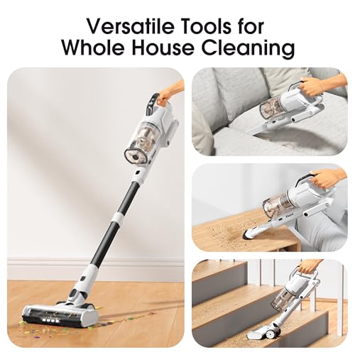 Klarpul Cordless Vacuum Cleaner, 2 Batteries 140 Mins Runtime 600W 50Kpa Stick Vacuum Cordless, Self-Standing Vacuum Cleaners for Home with 2.5H Fast Charging, for Floor/Carpet/Pet Hair, White