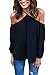 WLLW Women Chiffon Off Shoulder Long Sleeve Halter Neck Shirt Blouse Tops,Black,US L