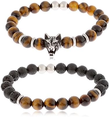 YILIBAO 8mm Tiger Eye Stone Lava Rock Bracelet Essential Oil Diffuser Yoga Beads, Stainless Steel Jewelry