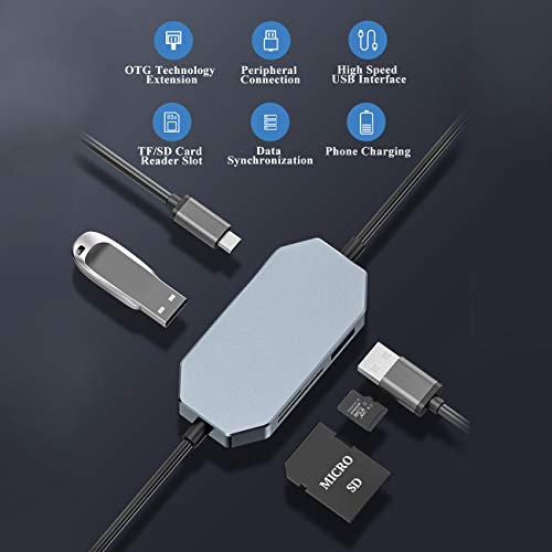 The perseids Dual Lines Micro USB OTG Hub Laptop Docking Station Compatible with Windows PC Android Phone Tablet in Silver Gray