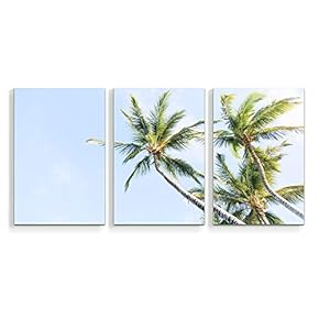 3 Piece Canvas Wall Art Beach Palm Trees Paradise Painting Artwork for Home Prints Framed - 16"x24" x 3 Panels