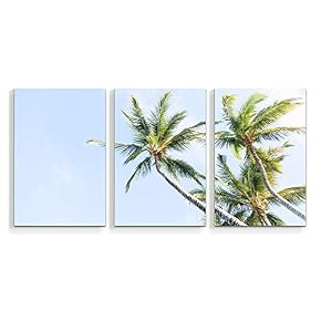3 Piece Canvas Wall Art Beach Palm...