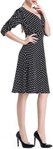 Usme Women's Sexy Deep V-neck Short-sleeved Waist Dot Dress