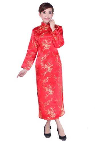JTC Women's Long Sleeve Cheongsam 1-Piece Dress