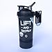 GOMOYO Motivational Quote on Blender Bottle Brand ProStak Shaker Cup, 22 Ounce Protein Shaker Bottle with BlenderBall Whisk and Two Twist n’ Lock Attachable Containers (Lift & Destroy - Black)