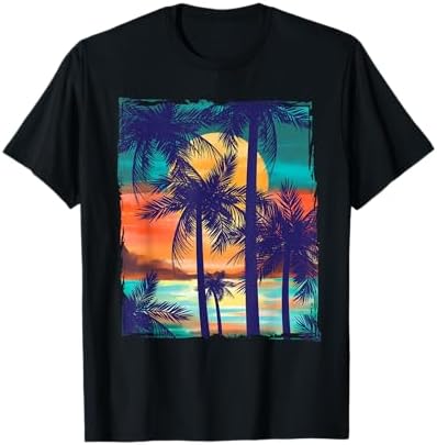 Amazon.com: Orange and Aqua Sunset with Silhouetted Palm a Trees