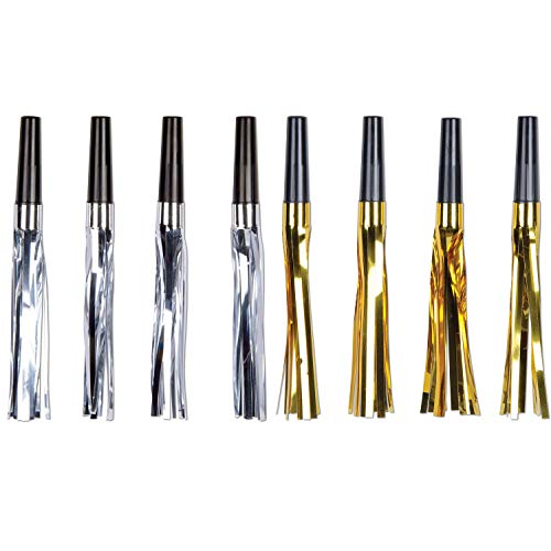 16 Pcs Silver & Gold Squawkers Noisemakers (Size: 6") | Musical Blow-Out, Party Blowers, Birthday, New Year's Party Supplies