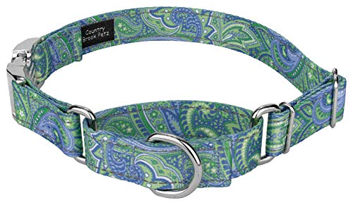 Country Brook Petz | Green Paisley Reflective Martingale Dog Collar with Premium Buckle - Medium