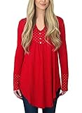 LOSRLY Women V Neck Long Sleeve Swing Tunics Casual Tops-Red XL 16 18