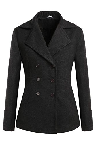 Meaneor Women's Look Double Breasted Classic Winter Pea Coat Dark Gray XXL