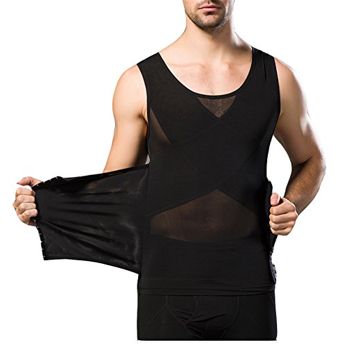 Breathable Gynecomastia Compression Hide Man Moobs Clasp Chest Binders Tank Tops (X-Large, Black) - Thumbnail 3
