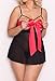 Womens Sexy Lingerie Babydoll with Red Bow Set Sleepwear Black Plus Size (XX-Large, Black)