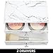 mDesign Decorative Wide Plastic Makeup Organizer Storage Station with 2 Drawers for Bathroom Vanity, Countertop, Cabinet - Holds Lip Gloss, Eyeshadow Palettes, Brushes, Blush, Mascara - Marble
