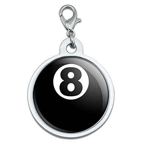 Eight Ball - Pool Billiards Large Chrome Plated Metal Pet Dog Cat ID Tag