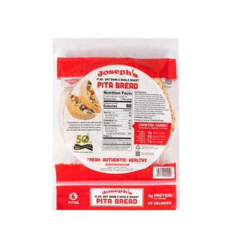 Joseph's Pita Bread Value 3Pack, Flax Oat Bran and Whole Wheat, 7g