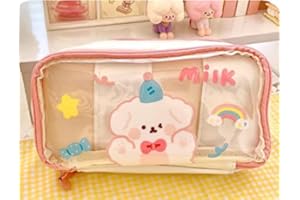 Kawaii Aesthetic Cute Clear Pencil Case Bag Cosmetic Bag with 3 Compartments Large Capacity Stationery Pouch Box Holder Offic
