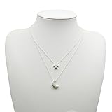 RoseSummer Women's Jewery Doublelayer Chains with Star and Moon Simple Choker Necklace (Sliver)