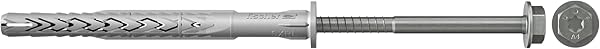 fischer Langschaftdübel SXRL 10 x 260 FUS R, Dübel mit Sechskantschraube & angeformter U-Scheibe aus nicht rostendem Stahl, Nylondübel für die Befestigung von Metallkonstruktionen, 50 Stück