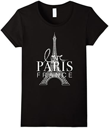 Women's LOVE PARIS FRANCE WITH EIFFEL TOWER - WOMENS T-SHIRT WHITE Large Black