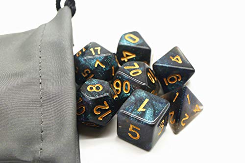 HD Dice DND Dice Set RPG Black Dice Fit Dungeons and Dragons D&D Pathfinder MTG Role Playing Games Glitter Polyhedral Dice with Dice Bag