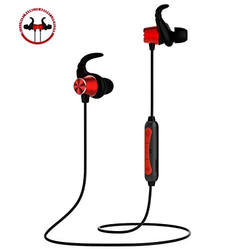 Bluetooth Headphones,POWERbeast Wireless in Ear Sports Earbuds with Magnetic Aluminum Design and IPX5 Sweatproof,Secure Fit Earphones for Running Workouts Gyms,6Hours Pay Time(Red)