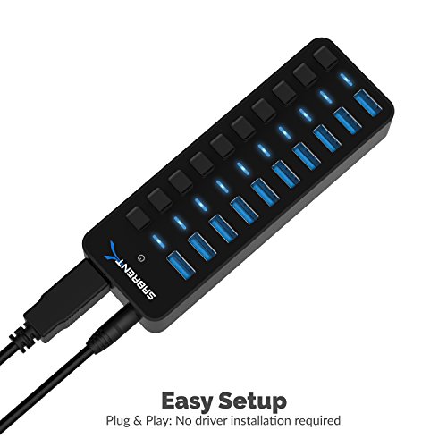 SABRENT 10 Port USB hub 3.2x1 with Power Adapter 60W, usb3 Fast Powered Data hub, Multiple USB Splitter, USB Docking Station, multiport hubs, LEDs on/Off Switch Compatible with pc Laptop MacBook iMac
