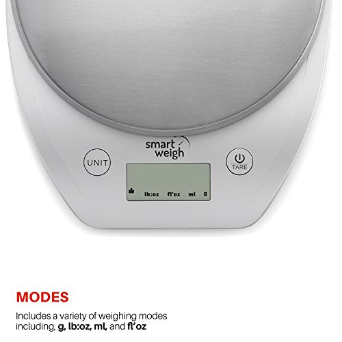 Smart Weigh Multifunction Digital Kitchen and Food Scale with Stainless Steel Platform, Large LCD Display and Six Weighing Modes, 11lb/5kg x 1g/0.1oz , Silver