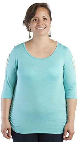 Libian Junior Plus Size 3/4 Embroidered Skull Sleeve Shirt (2X, AQUA)