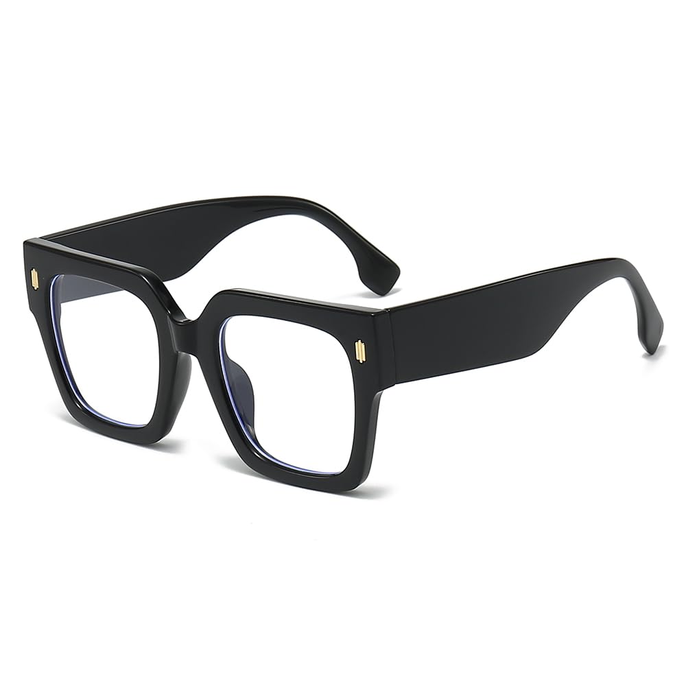 YAMEIZE Square Blue Light Blocking Glasses for Women Men - Oversized Vintage Clear Lens Computer Gaming Glasses (Black)