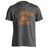 Clemson University Tigers Distressed Retro Logo Tiger Paw Ash Heather Short Sleeve T-Shirt