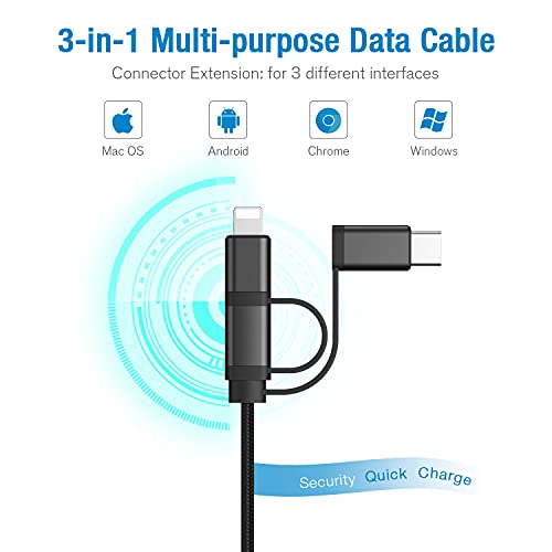 3-in-1 Cable, Multi Charging Cable IP/Type C/Micro USB Charger Nylon Braided Cord 3.3ft (1m),3 in 1 Multiple Universal Charger for Phone/Pad and Android Devices