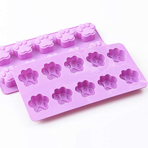Cozihom Dog Paw Shaped Silicone Molds, 10 Cavity, Food Grade, FDA Approved, BPA Free for Chocolate, Candy, Cake, Pudding, Jelly. 4 Pcs
