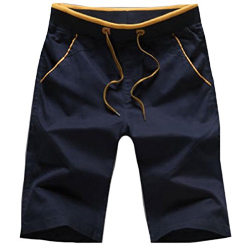 Zimaes Men’s Solid Baggy Mid-Rise Waist Shorts Running Pant Dark Blue S