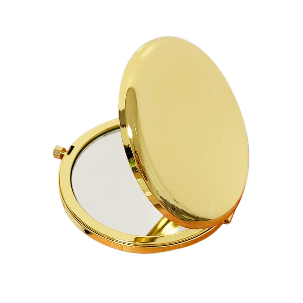 Liujiami 6.5CM Compact Mirror Small Handheld Mirror Portable Double Sided Magnifying Makeup Mirrors Purse Handbag Pocket Mirror Folding Travel Cosmetic Mirror for Women, Gold