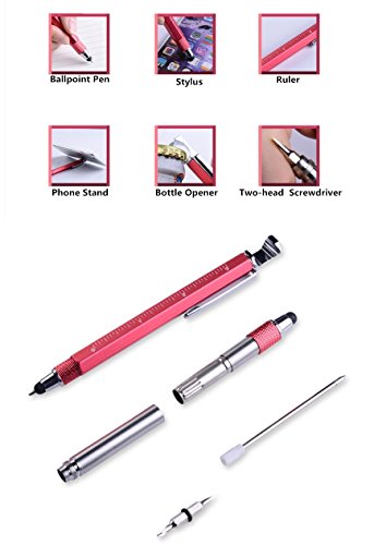 Shulaner 7 in 1 Tech Tool Ballpiont Pen with Ruler, Bottle Opener, Phone Stand, Ballpoint Pen, Stylus and 2 Screw Driver, Multifunction Tool Fit for Mens Gift, Red - Thumbnail 7