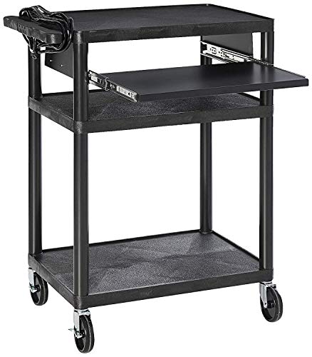 Offex Mobile 3-Shelf Presentation Storage AV Cart with Electric 4 Casters, Black (OF-LP34LE-B) - Thumbnail 3