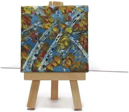 'Birch Tree Autumn Abstract' is an original painting done in acrylics on a miniature canvas with wooden display easel.