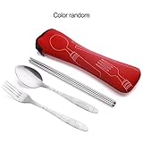 Leading Life Portable 3Pcs Stainless Steel Cutlery Set Flower Painting Fork Dinner Tableware Set Tableware Case Kit