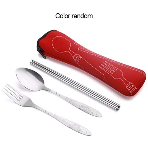 Leading Life Portable 3Pcs Stainless Steel Cutlery Set Flower Painting Fork Dinner Tableware Set Tableware Case Kit